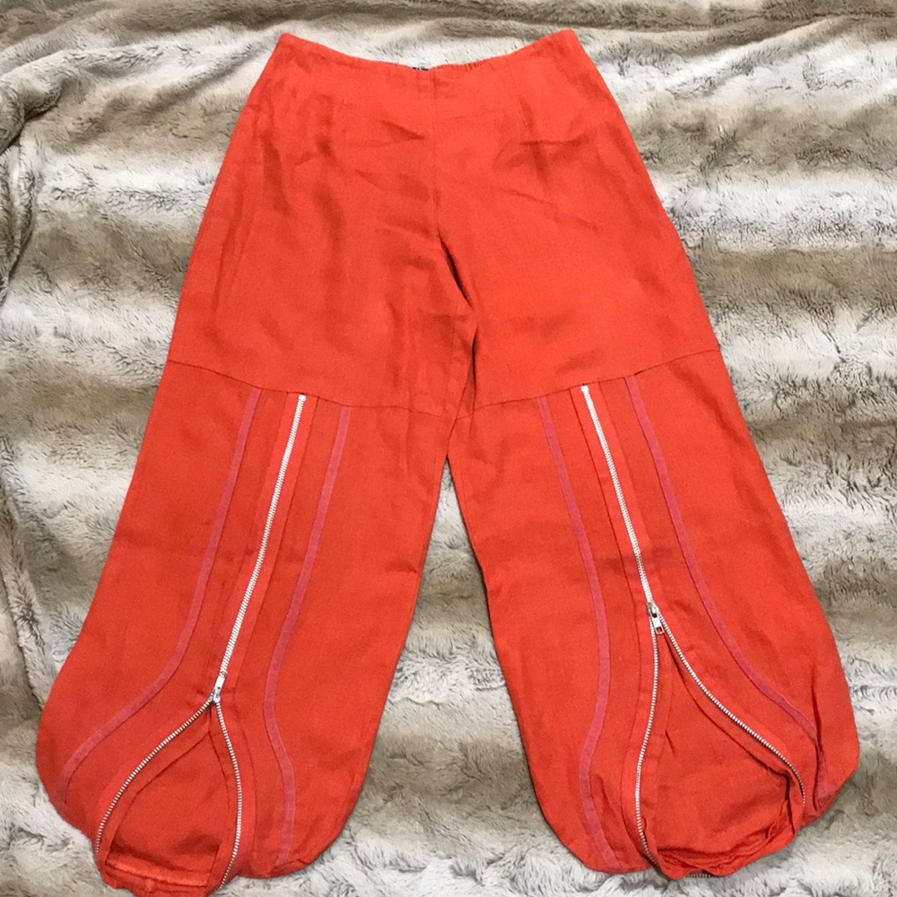 Kokomarina Orange Wide-Leg Zip Detail Pants